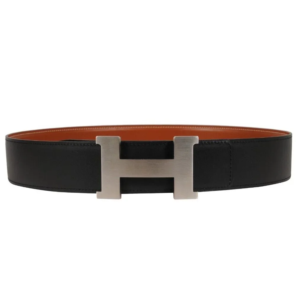 Hermes 41MM H Belt Buckle Kit Reversible Leather Strap 85 Silver Black Brown
